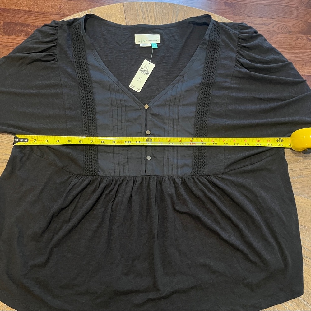 NWT Anthropologie Kaye Pintucked Babydoll Top Black 3/4 Sleeve Plus Size 2X - Picture 11 of 15